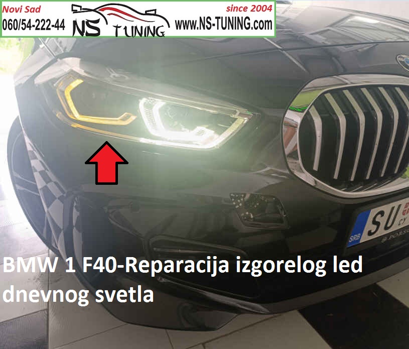 bmw 1 f40 izgorelo zuto led dnevno svetlo reparacija servis fara novi sad ns tuning